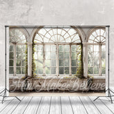 Lofaris Retro Arch Spring Scene White Window Photo Backdrop